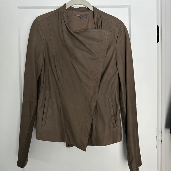 Vince Leather Scuba Jacket Taupe Size M - Picture 2 of 5
